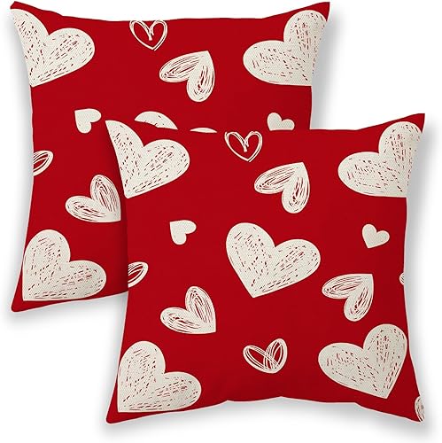 BETGINY Fundas de almohada de San Valentín de 20 x 20 pulgadas, 2 unidades, almohadas decorativas de corazón rojo acuarela para sofá, día de San