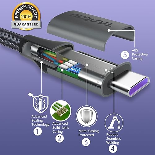 Miniatura 3 de Truntau Cable USB C a USB C, cable USB trenzado de 3.3 pies, carga rápida, sincronización de datos tipo C a tipo C, cable para MacBook Pro 2020,