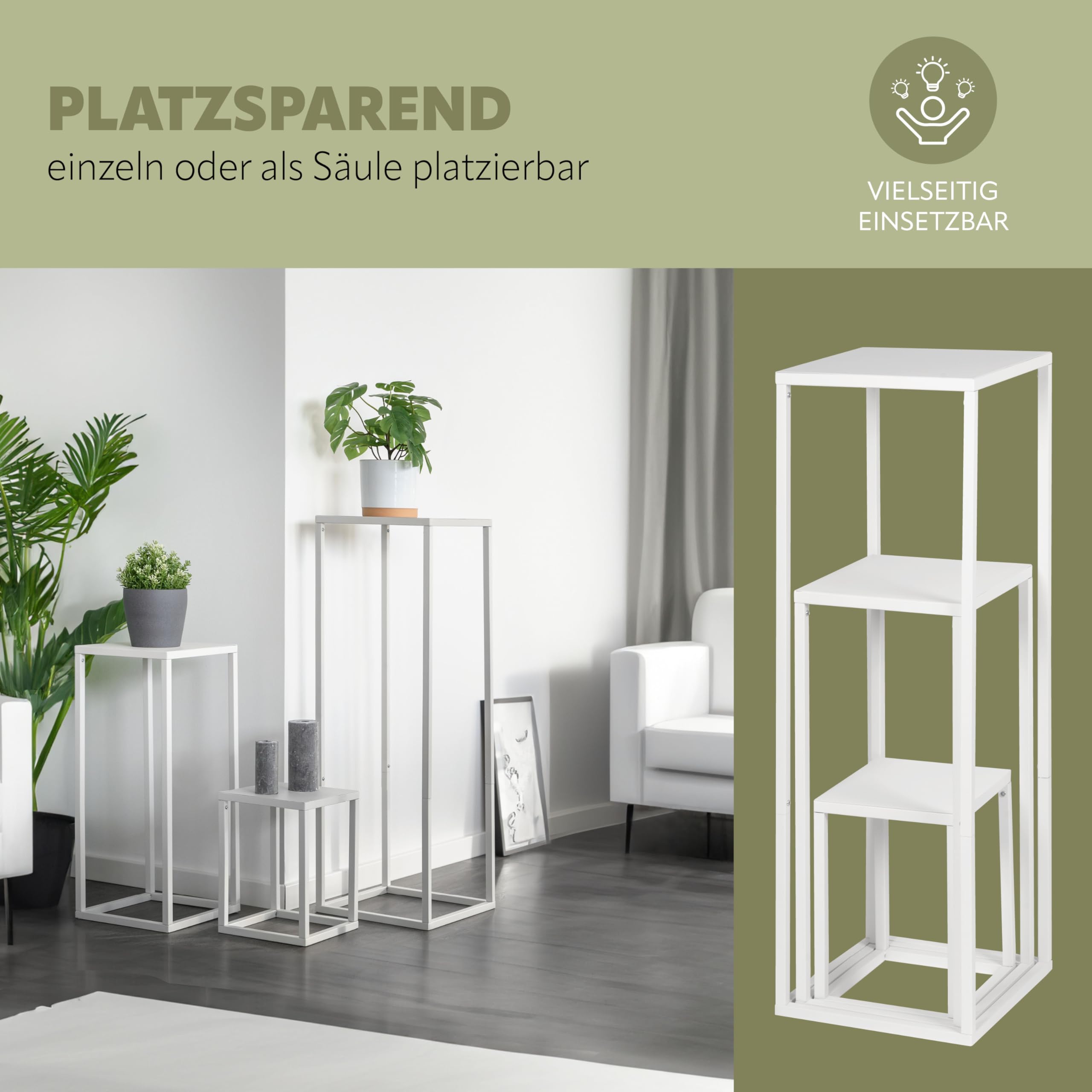 bremermann Blumenhocker 3er-Set, Metall-Pflanzenständer, moderne Blumensäule ideal für Wohnzimmer, Flur und Büro, stabiles Regal für Dekoration und Zimmerpflanzen, aus Metall (Weiß)