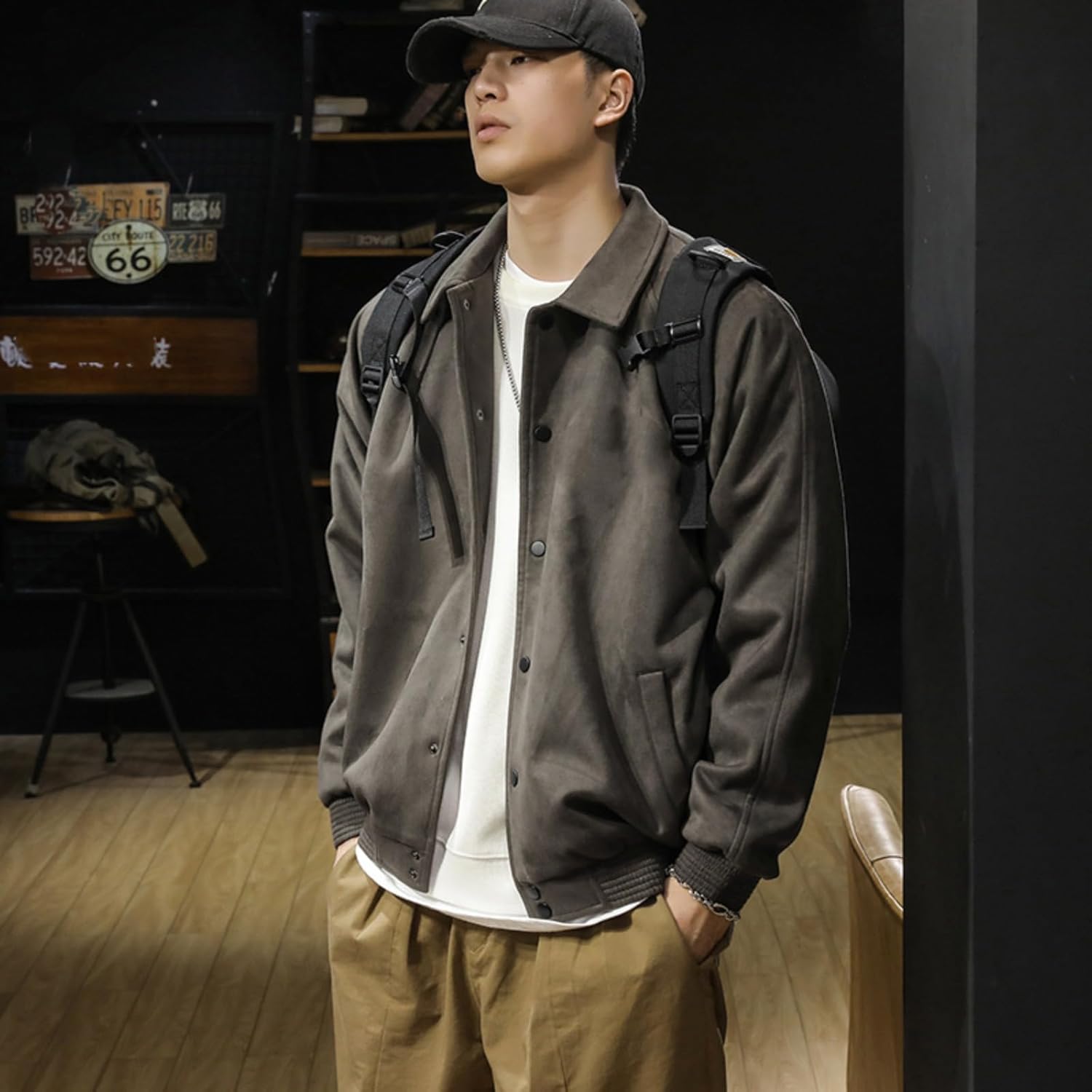 Autumn and Winter American Quilted Lapel Jacket for Men, Large Size Baseball Jacket