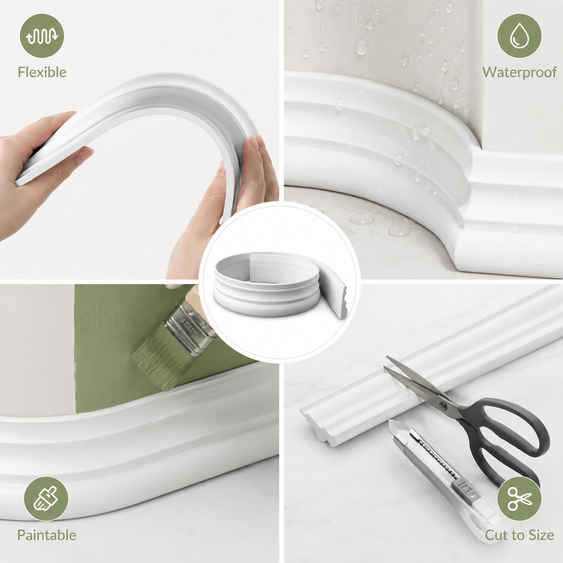 Modanatura Decorativa Flessibile in PVC per Pareti E Soffitti Profilo Angolare Impermeabile Verniciabile per Fai da Te (5cm X 1cm) W 5cm, L 3m