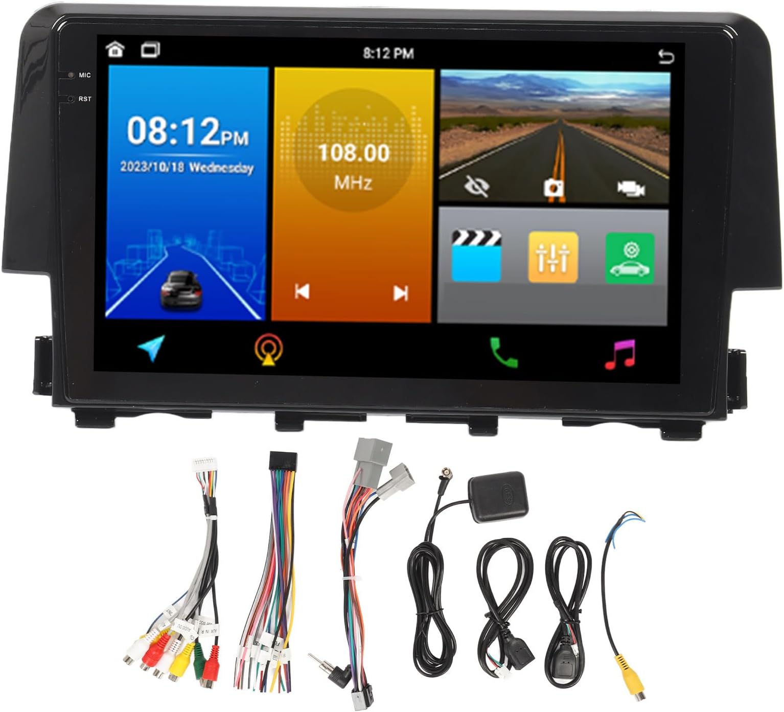 GPS Navigation, 9 Inch Car Stereo Screen Wireless Carplay and for Android Auto, 720x1280 4GB 64GB ROM Voice Helper Car Stereo Radio Player for Civic 2016 to 2021