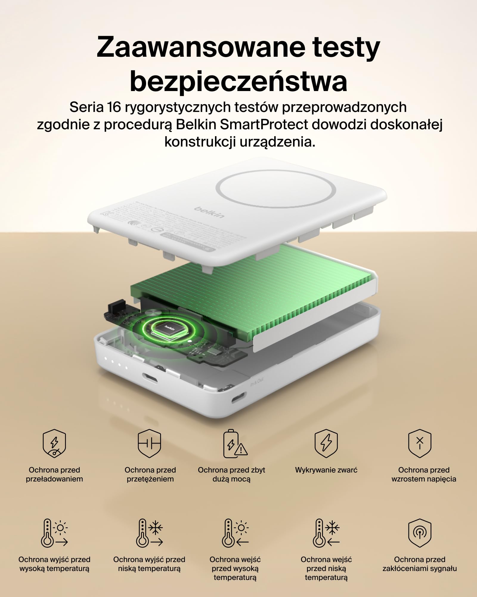 Belkin BoostCharge Niskoprofilowy Magnetyczny Powerbank 10 000 mAh – Biały | Powerbank Bezprzewodowy 10 000 mAh, Certyfikat Qi2, Pierścień Magnetyczny, Port USB-C, Kabel, Podpórka, do Podróży Samolotem