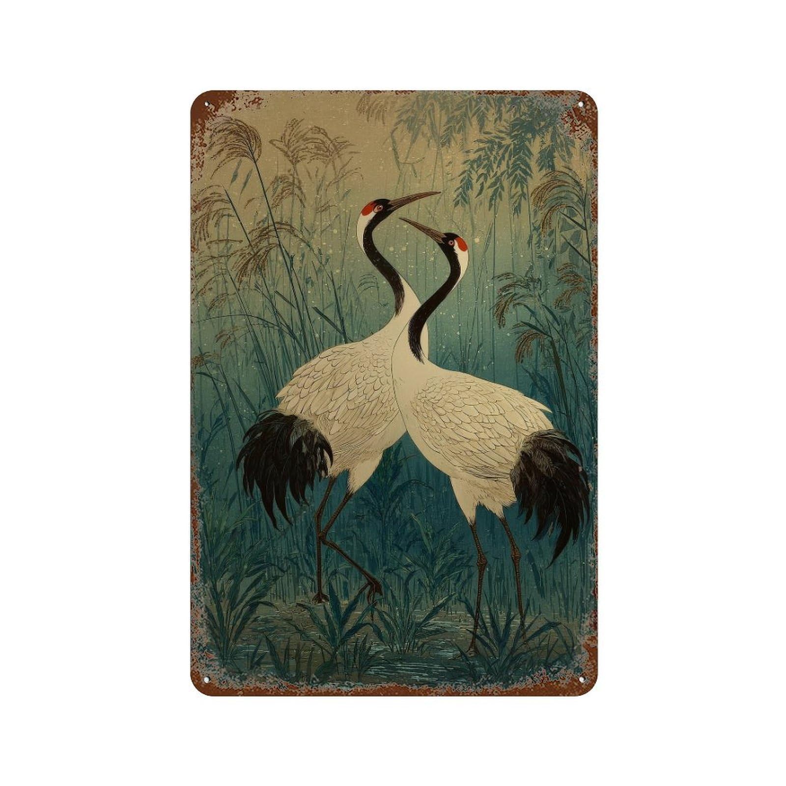 xiaoxiaoshen Cranes. Japanese Traditional Ukiyo Wall Decor Art Metal Tin Poster Modern Home Decor Art Home Bar Shop Decorations Vintage Sign 30x20cm