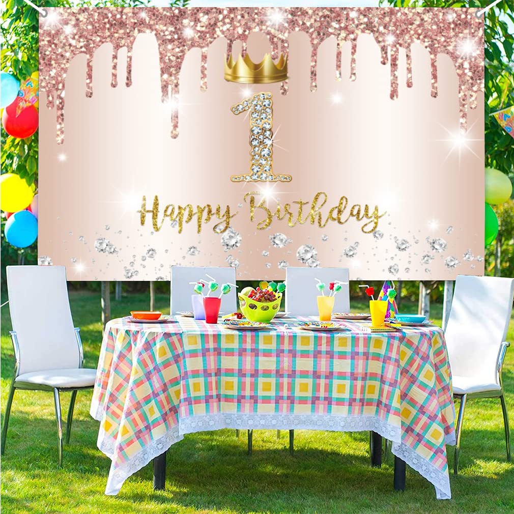 220x150cm Joyeux Anniversaire Toile De Fond Or Géométrique Couronne