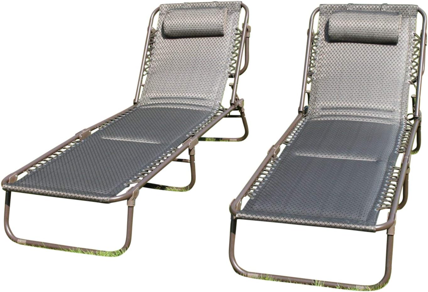 SET OF 2 Luxury Padded Lay Flat Garden Sun Loungers in Brown Tweed Weatherproof Textoline