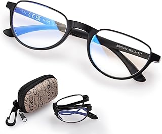 Avaeye Folding Reading Glasses for Women Blue Light Blocking, Half-moon Womens Compact Foldable Readers with Portable Eyewear Case, Black, 2.5