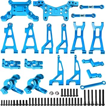 Aluminum Alloy MJX 1/16 Upgrade Parts Kit for MJX Hyper Go H16BM, B16DR, H16PL, 16207, 16208, 16209, 16210, H16H, JC16EP RC Car, Tie Rods, Steering Set, Arms, Front Rear Steering Cup, Shock Plates