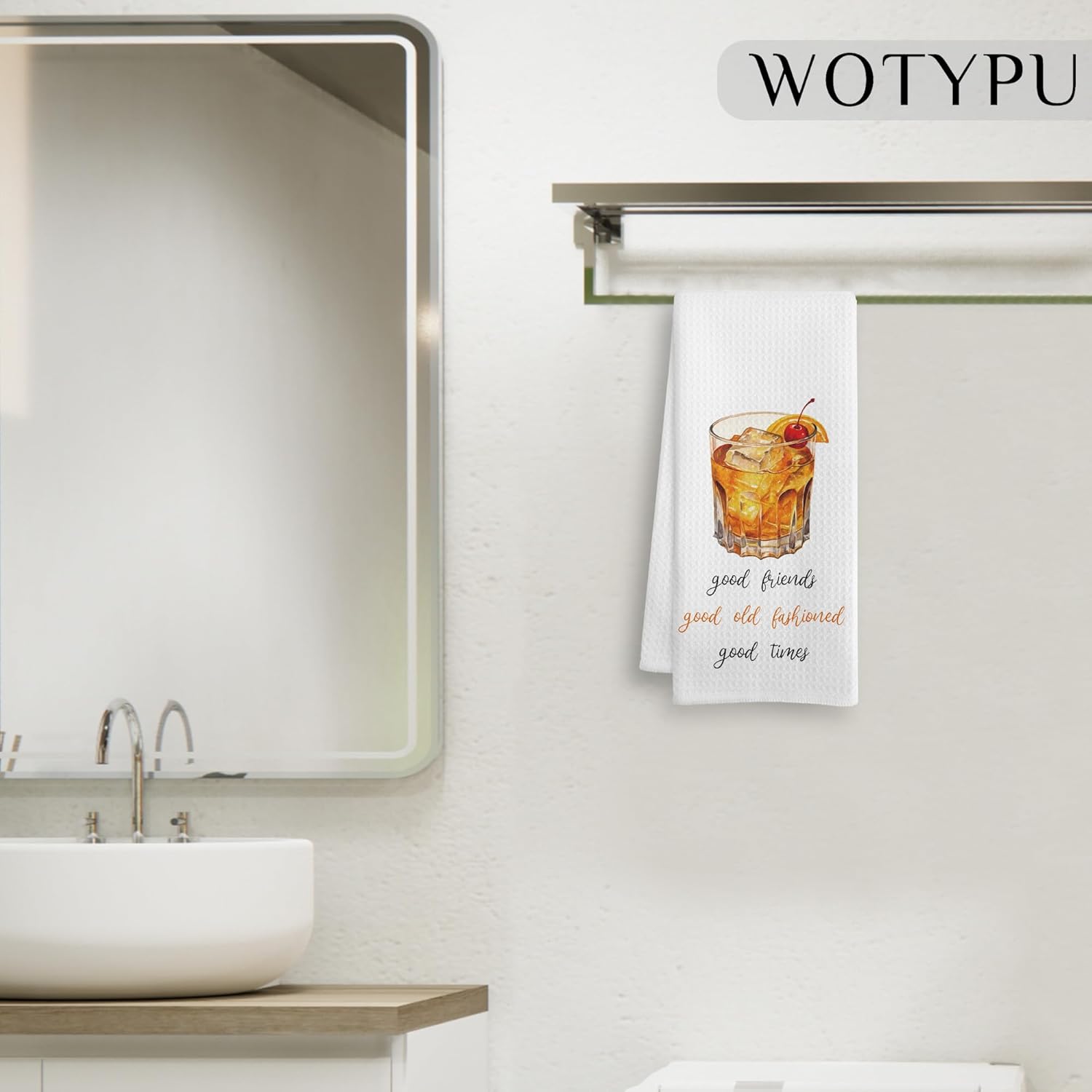 Old Fashioned Friends Gifts Kitchen Bar Towels, Old Fashioned Whisky Gifts Dish Tea Towel, Cocktail Lover Gift Decorative Hand Towels for Kitchen Home Bar Cart Decor, 16x24 Inch - Image 5