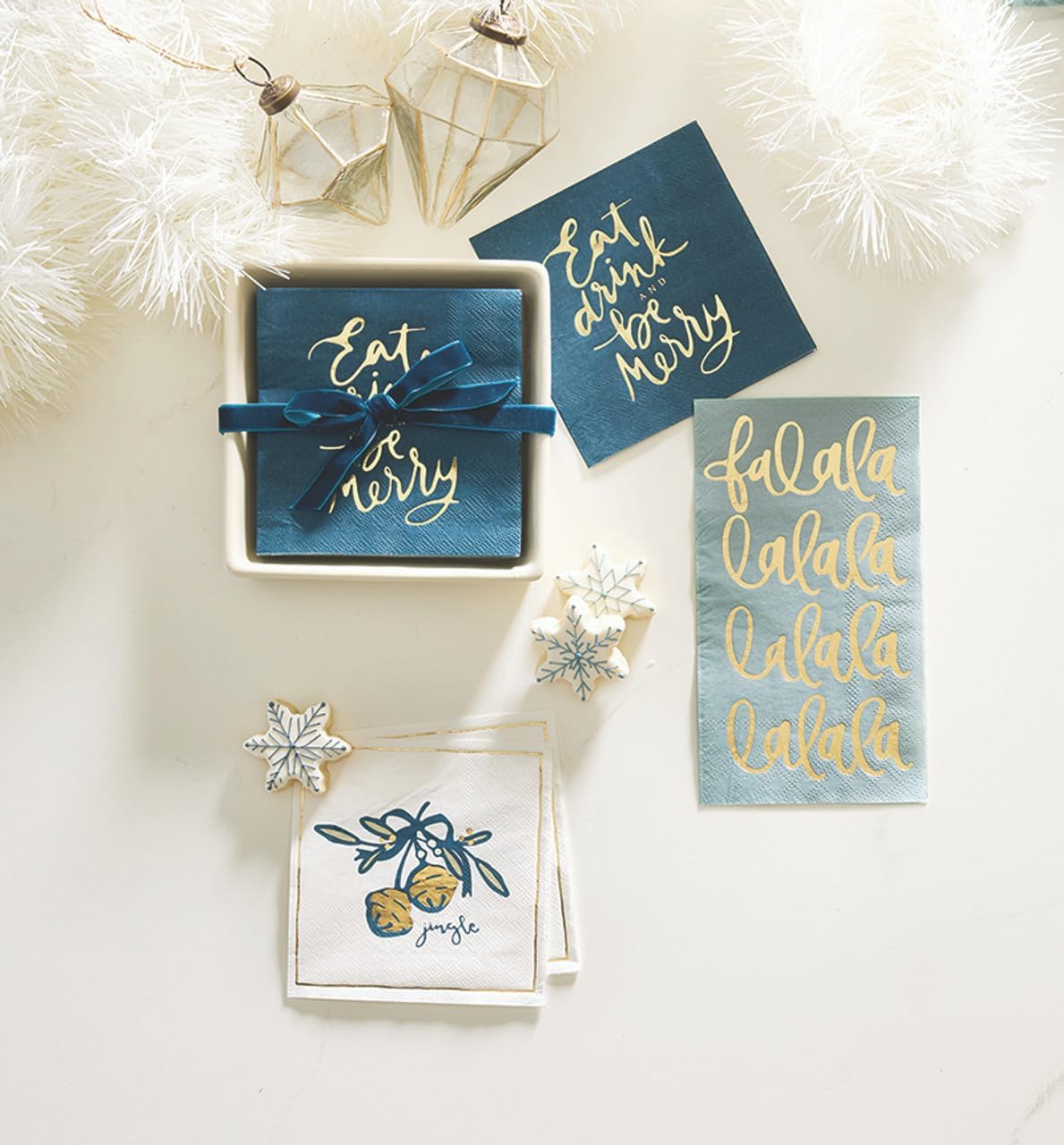Santa Barbara Design Studio Christmas Napkin - Pack of 20 Decorative Disposable Paper Holiday Napkins, 5" x 5" Cocktail Size, Gold Foil Jingle Bells