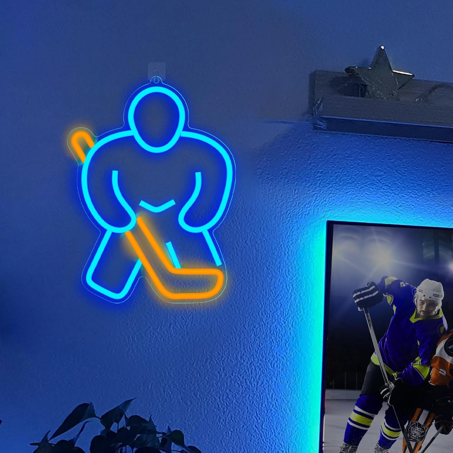 Ice Hockey Neon Sign Lampeez Ice Hockey Player LED Neon Signs for Hockey Room Decor, Light Up Signs for Wall Decor Hockey Gifts Neon Lights for Boys Teen Sports Party Decoration