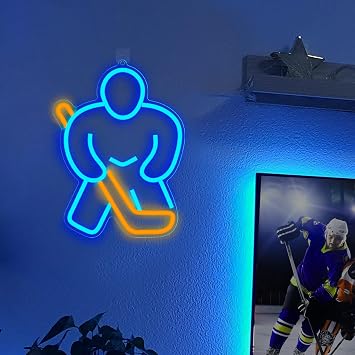 Ice Hockey Neon Sign Lampeez Ice Hockey Player LED Neon Signs for Hockey Room Decor, Light Up Signs for Wall Decor Hockey Gifts Neon Lights for Boys Teen Sports Party Decoration