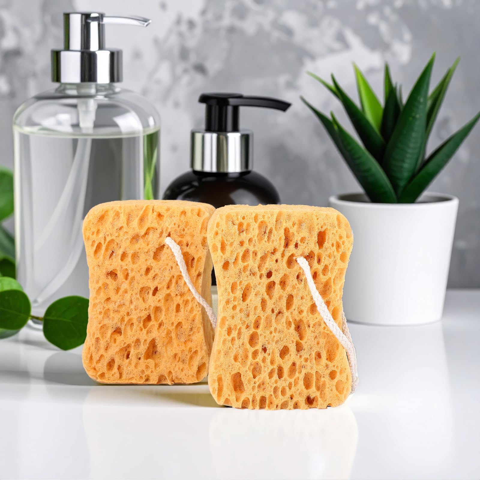 2 esponjas de baño, esponjas de ducha más grandes, esponja natural, exfoliante ultrasuave, espuma densa en forma de panal para mujeres y hombres, piel seca sensible