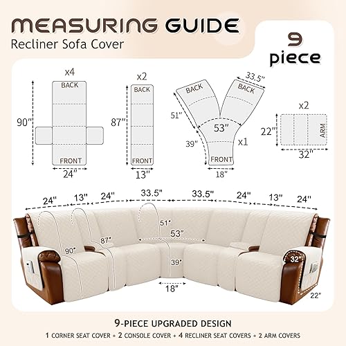Miniatura 5 de Arfntevss Fundas impermeables para sofá modular reclinable en forma de L, antideslizantes, lavables, juegos de fundas para muebles de perro (5