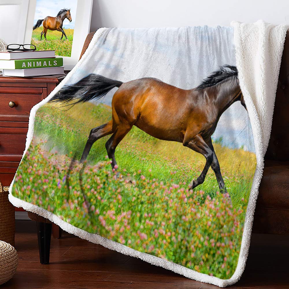 Manta de forro polar 3D de caballo, ideal para sofá de cama, ideal para niños y adultos, 49 x 59 cm, color beige 39