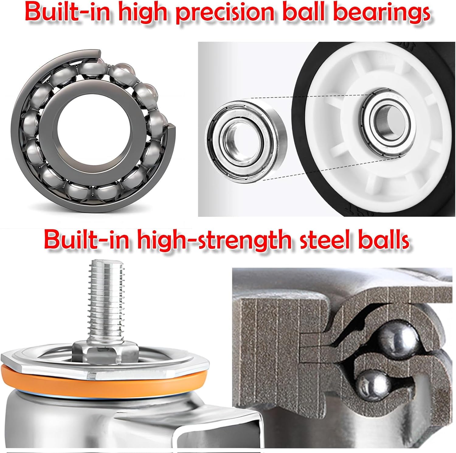 回転キャスターホイール家具キャスター、 家具用キャスターホイール 2.5 3 4 5インチ M10 M12 ねじ付き 4個セット デ