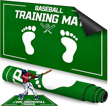 Baseball Training Mat, Baseball and Softball Batter Stance Hitting Mat, Improve Posture, Batting Mat with Toes Facing Place, Silent Anti-Skid, Baseball Training Equipment, 35.4 * 23.6 Inch