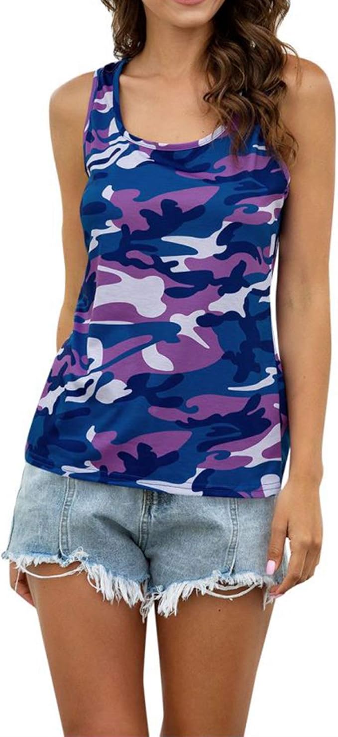Women's Summer Vest Fashion Camouflage Casual Sleeveless Vest TShirt