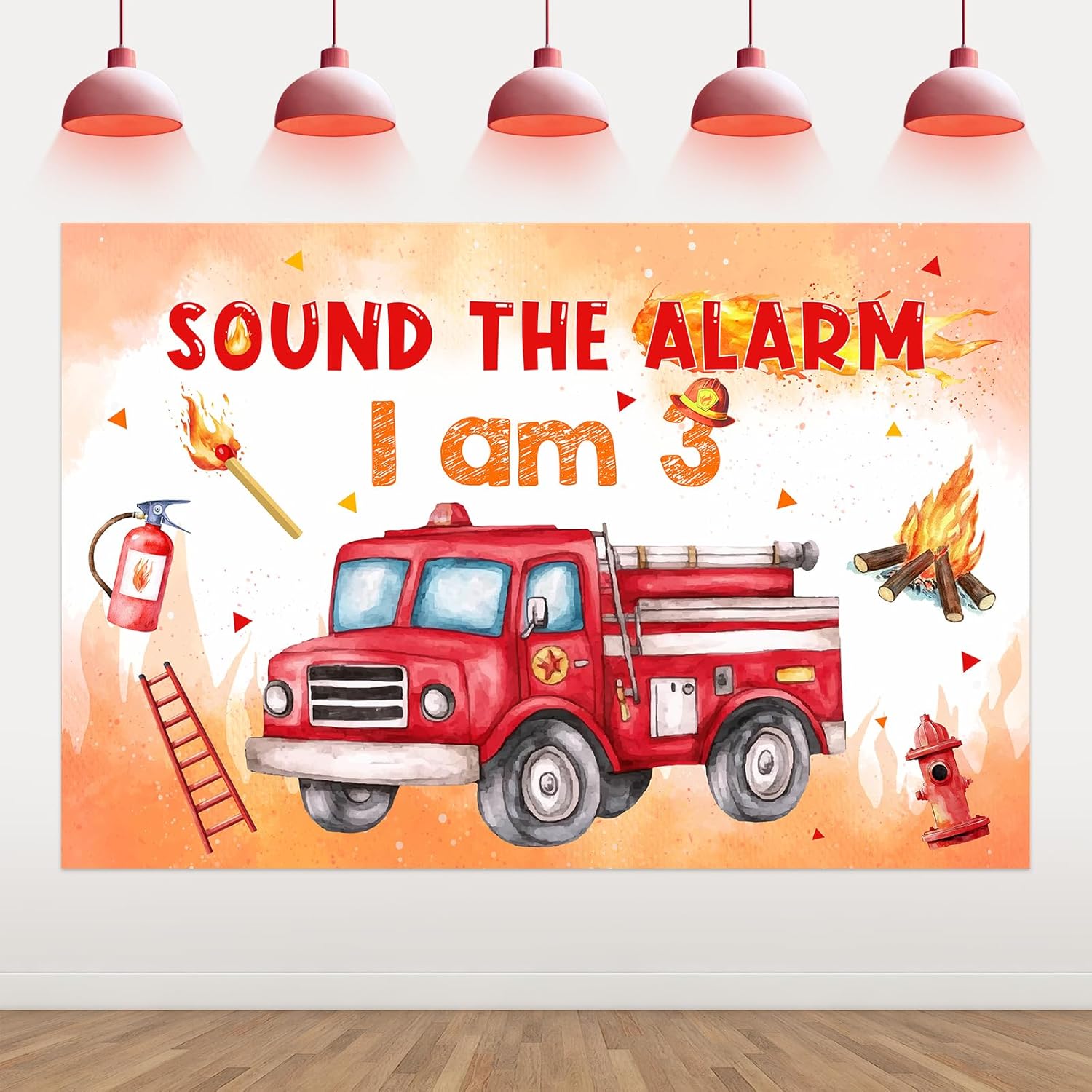 Fire Truck Birthday Decorations 3 Years Old, Sound The Alarm I am 3 Party Backdrop 5x3ft for Firemen Theme Decorations Firefighter 3rd Birthday Party Supplies