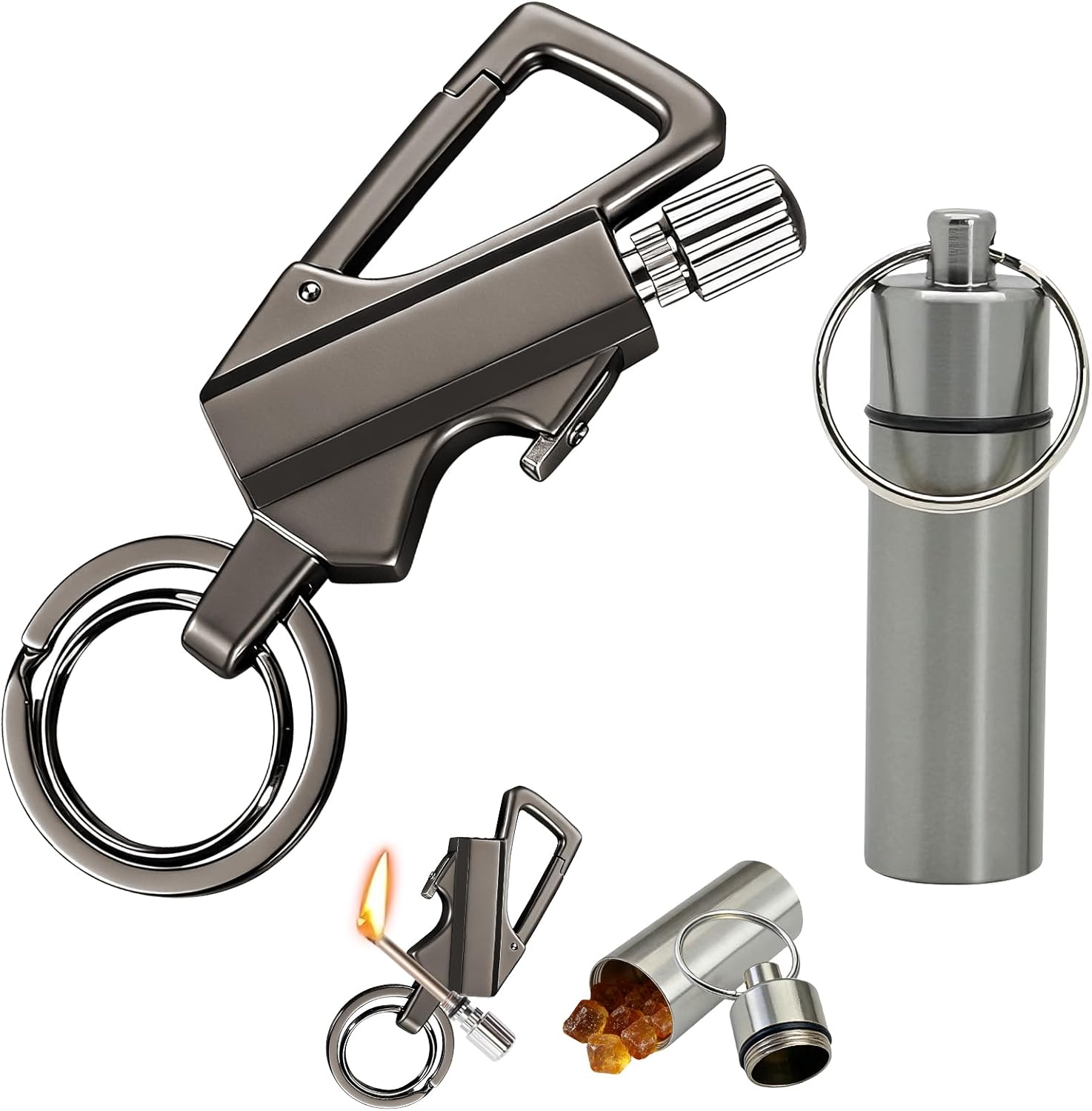 2 Pack Permanent Match Infinity Lighter with Tinder Storage Canister, Multitool Keychain Bottle Opener, Reusable Waterproof Match Strike Anywhere, Forever for Outdoor Survival, for Men Women