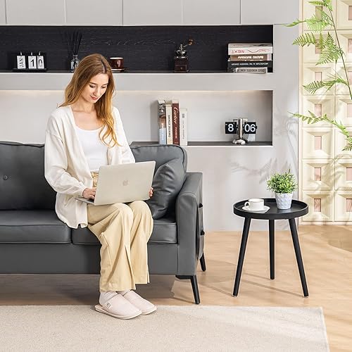 Miniatura 3 de Apicizon Mesa auxiliar redonda negra, bandeja para sofá, mesa auxiliar para sala de estar, dormitorio, espacios pequeños, mesa de noche de fácil