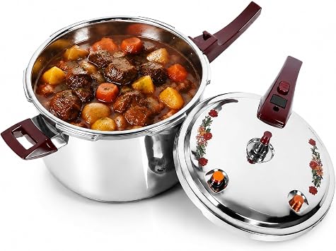 80KPA Stainless Steel Pressure Cooker, 9.5QT Printed Pressure Pot | Compatible with Gas & Induction Cooker with Safety Valve Devices and Ergonomic Handle for Home Use 9l