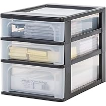 Iris Ohyama Cassettiera in Plastica, Portaoggetti, 2 Cassetti Piccoli e 1 Medio, Nero, Apertura Facile, Formato A4, Trasparente, Per Ufficio, Documenti, Forniture e Accessori, Senza BPA, OCH-2021