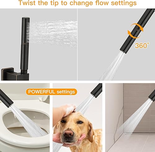 Miniatura 7 de BESy Sistema de ducha con cabezal de ducha de lluvia de 12 pulgadas y montaje en pared de mano, juego combinado de grifo de ducha de lluvia de alta