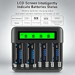 CITYORK 4 Pack 10000mAh Rechargeable D Batteries with Charger, 8 Bay LCD Universal Battery Charger for 1.2v AA AAA C D Ni-MH/Ni-CD Rechargeable Batteries, USB Quick Charging