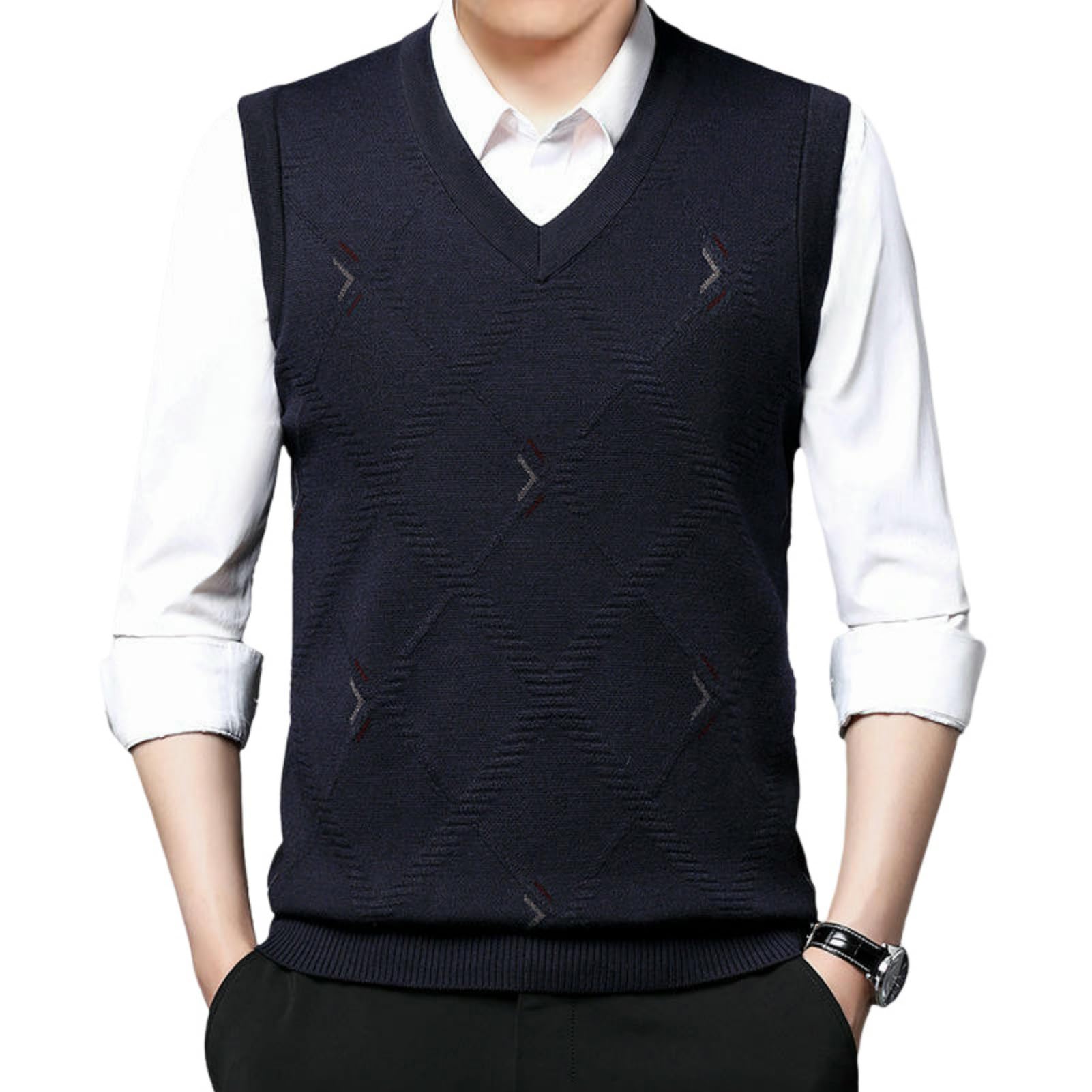 Chaleco de punto para hombre con jacquard elegante que realza la figura sin mangas 4