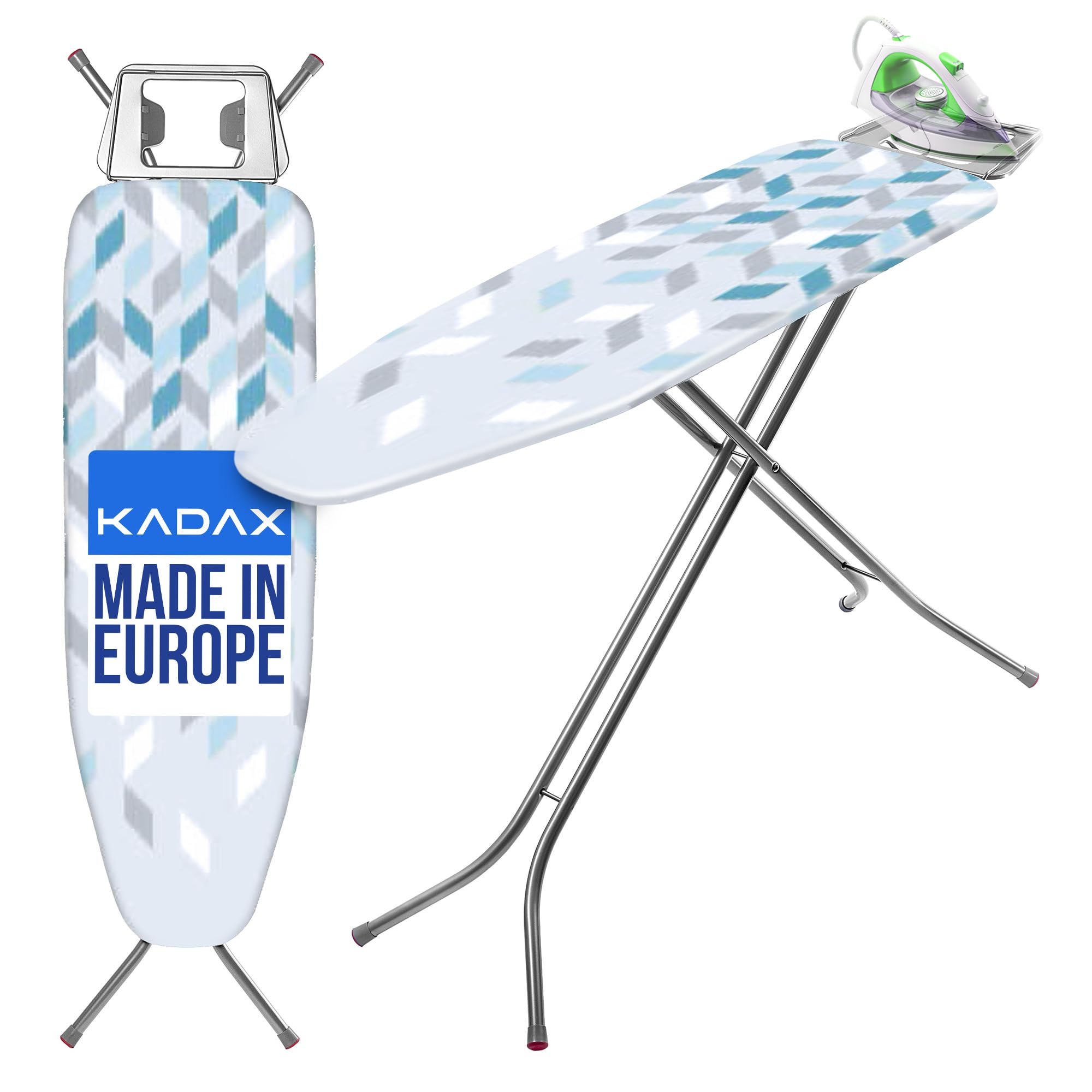KADAX Deska do prasowania 120x38cm biała, metalowa siatka szybko odprowadza parę, regulacja wysokości, wygodne prasowanie koszul i pościeli