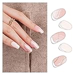 DANNI & TONI Semi Cured Gel Nail Strips Minimalist (Cherished Elegance) Nude and White Gel Nail Stickers Line Gift for Woman 28 Stickers