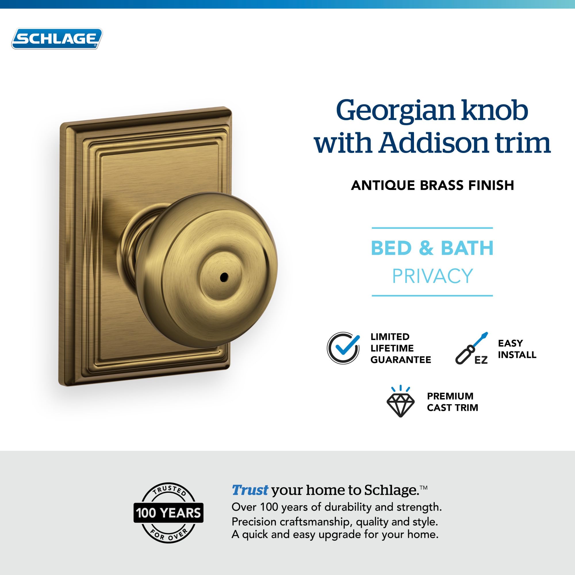 SCHLAGE F40GEO609ADD Addison Collection Georgian Privacy Knob