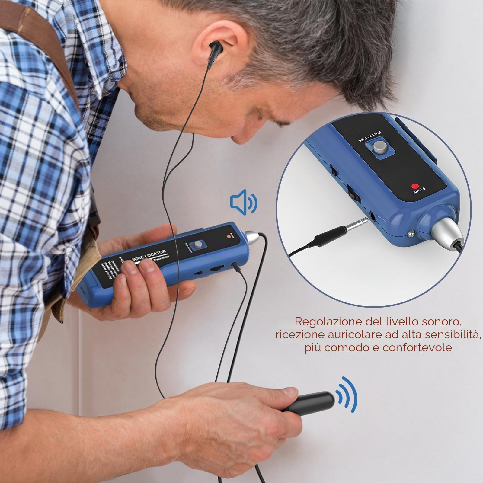 Tester per cavi sotto terra F02 Pro per trovare fili e fili di controllo, filo di recinzione per animali domestici, dotato di batteria ricaricabile da 1100 mAh
