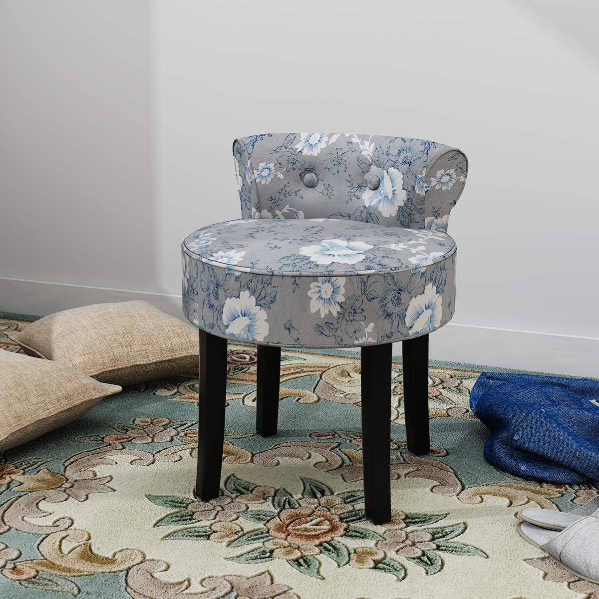 Chairs Stools Home Kitchen Lifetech Hironpal Grey Velvet Bedroom Dressing Table Stool Makeup Seat Vanity Stool Padded Upholstered Chair With Rubber Wood Legs 49 L W H 46 57cm