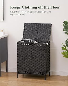SETVSON Laundry Hamper with Lid, 112 L PE Rattan Woven Bin, Black