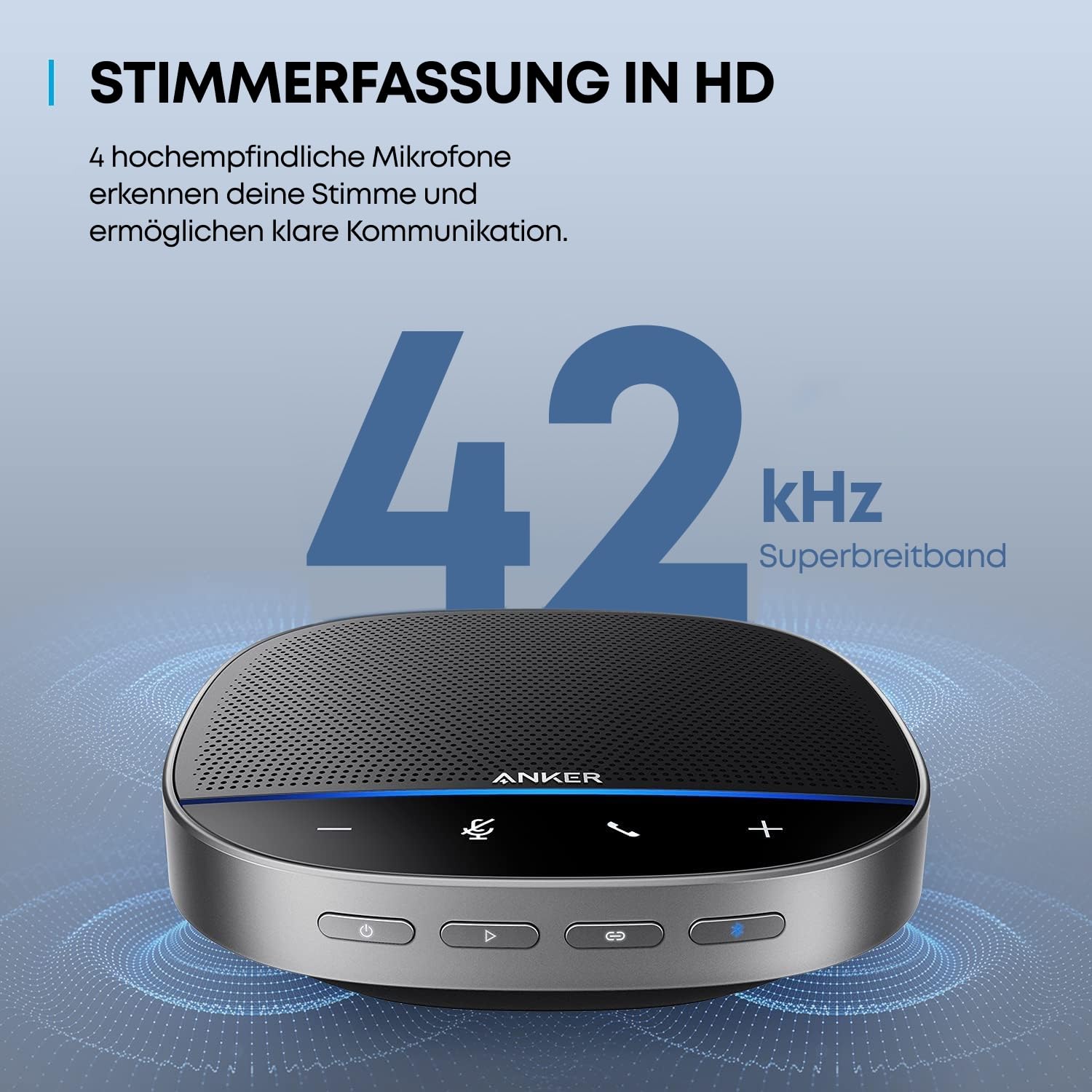 Anker PowerConf S500 Konferenzlautsprecher mit Zoom-Zertifizierung, USB-C & Bluetooth, Lautsprecher für Anrufe, Meetings und Konferenzen, integrierte Mikrofone für intelligente Sprachaufnahmen