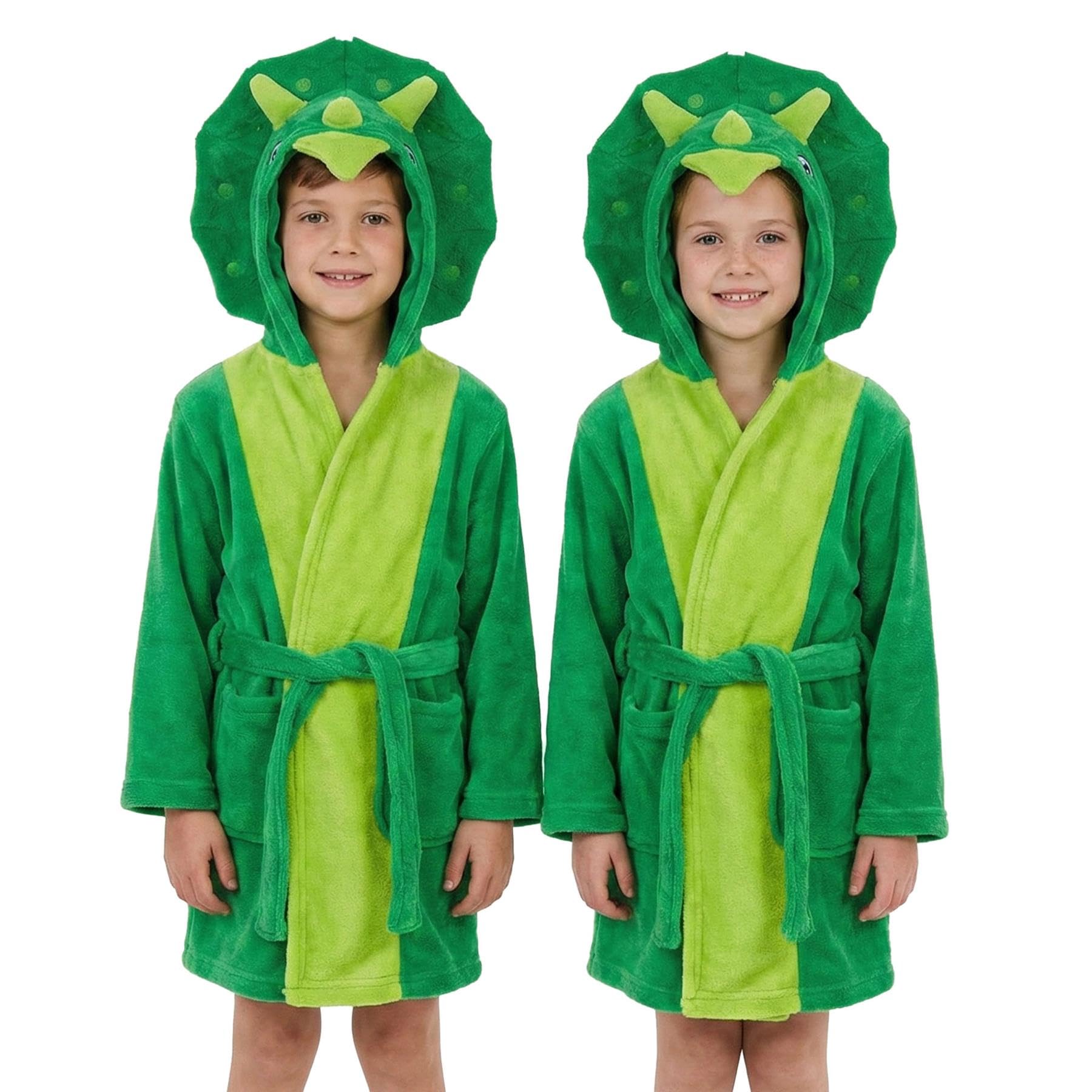 A2z 4 Kids Girls Triceratops Boys Bathrobes Face Robe Soft Plush Fleece Nightgown - Bathrobe 3-4