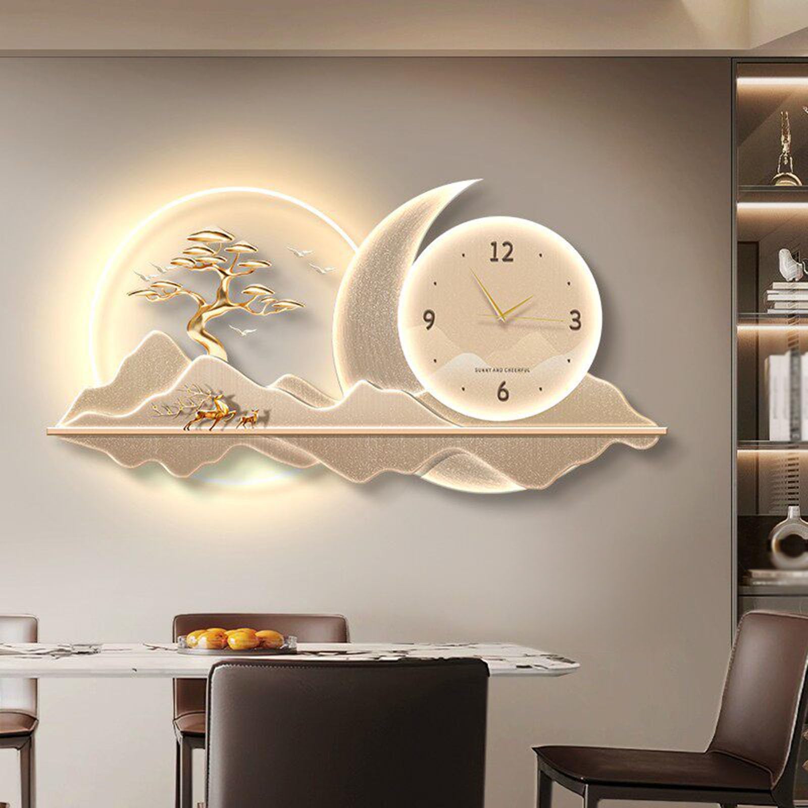 Horloge murale 3D LED paysage panoramique 140x70cm silencieuse