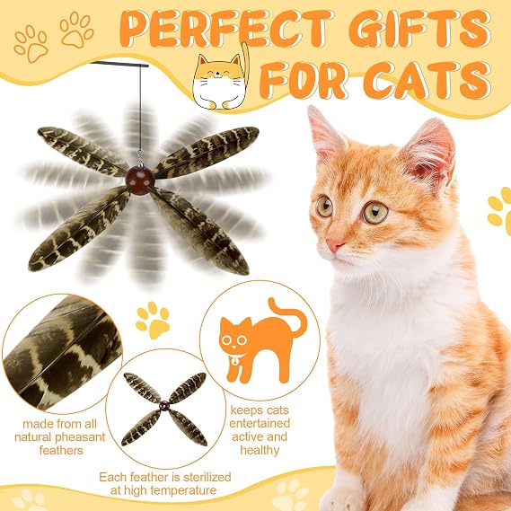 8 Pcs Cat Feather Propeller Toy Refills for Kitten Wand, Cute