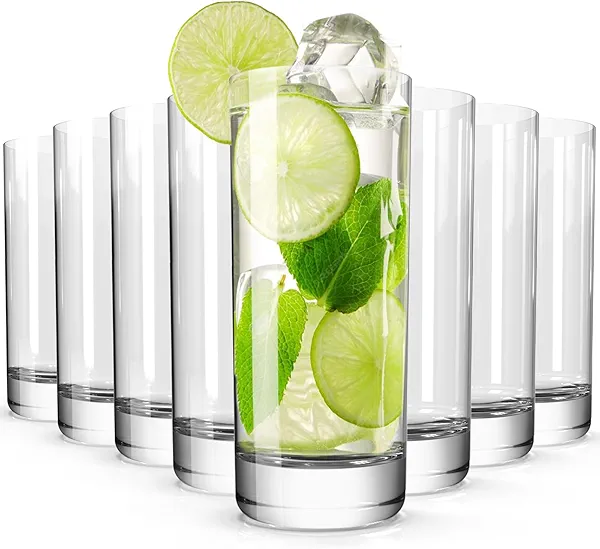 Drinking Glasses Set of 8, 13oz Glass Cups, Kitchen Highball Glasses for Beer, Juice and Cocktail, Collins Water Glasses for Bar Glassware, Unique Gifts for Dad 8Pcs 13oz