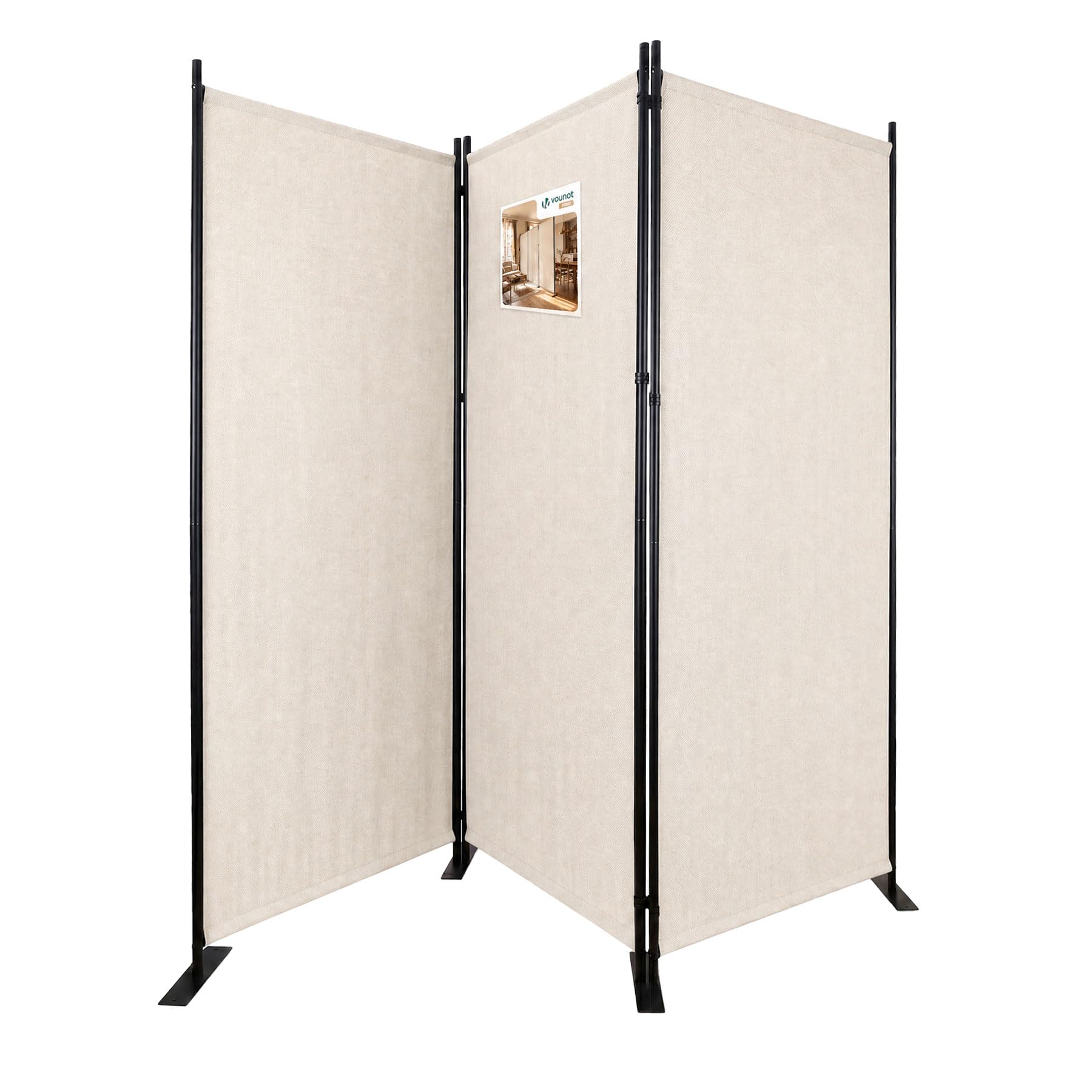VOUNOT® Separe Divisorio Interno a 3 Pannelli in Metallo, Paravento Pieghevole Autoportante Privacy per Salotto, Camera da Letto e Ufficio, 262 x 30 x 173 cm, Beige