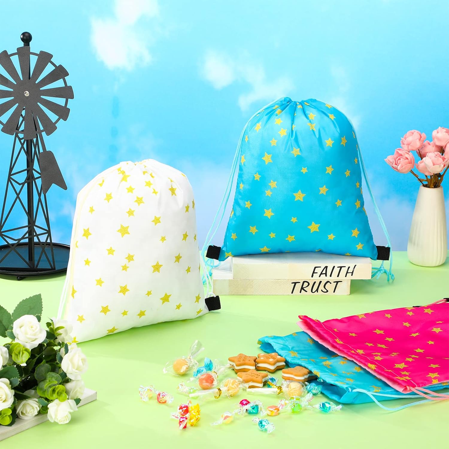 Funtery 16 Pcs Star Drawstring Backpack for Kids Star Party Favors Bags Starry Goodie Treat Gift Bags Drawstring Sackpack Sport Cinch Backpack for Girls Boys School Birthday Baby Shower Supplies - Image 5