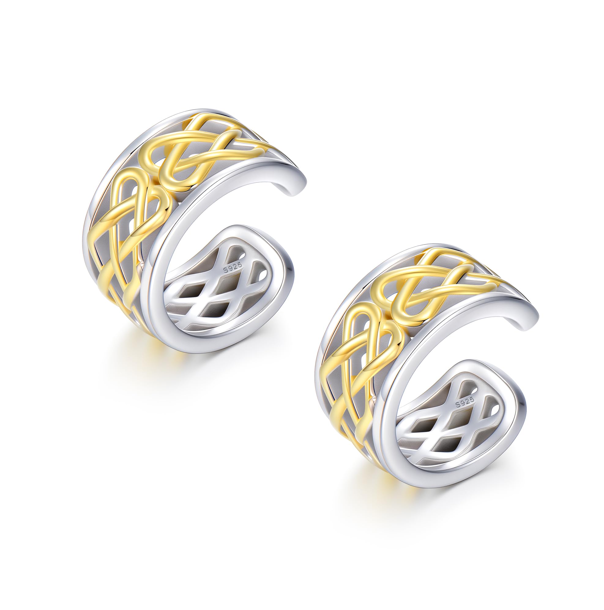 CHIC &amp; ARTSY 925 Sterling Silver Ear Cuffs for Women, Non Piercing Clip On Cartilage Cuffs, Adjustable Fake Conch &amp; Helix Earrings, Gold Plated &amp; Oxidized Various Styles
