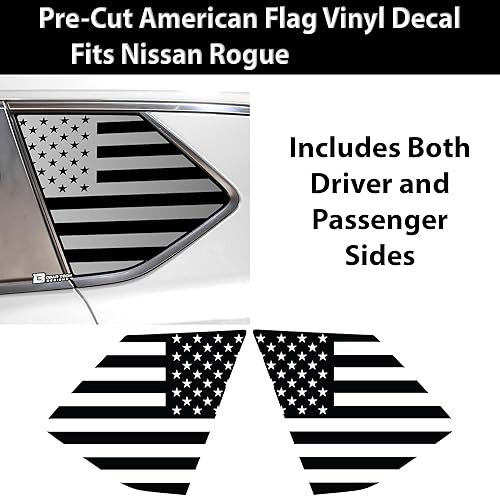 Miniatura 4 de BOGAR TECH DESIGNS Calcomanía de vinilo precortada con bandera estadounidense para ventana de un cuarto compatible con Nissan Rogue 2021-2025, negro