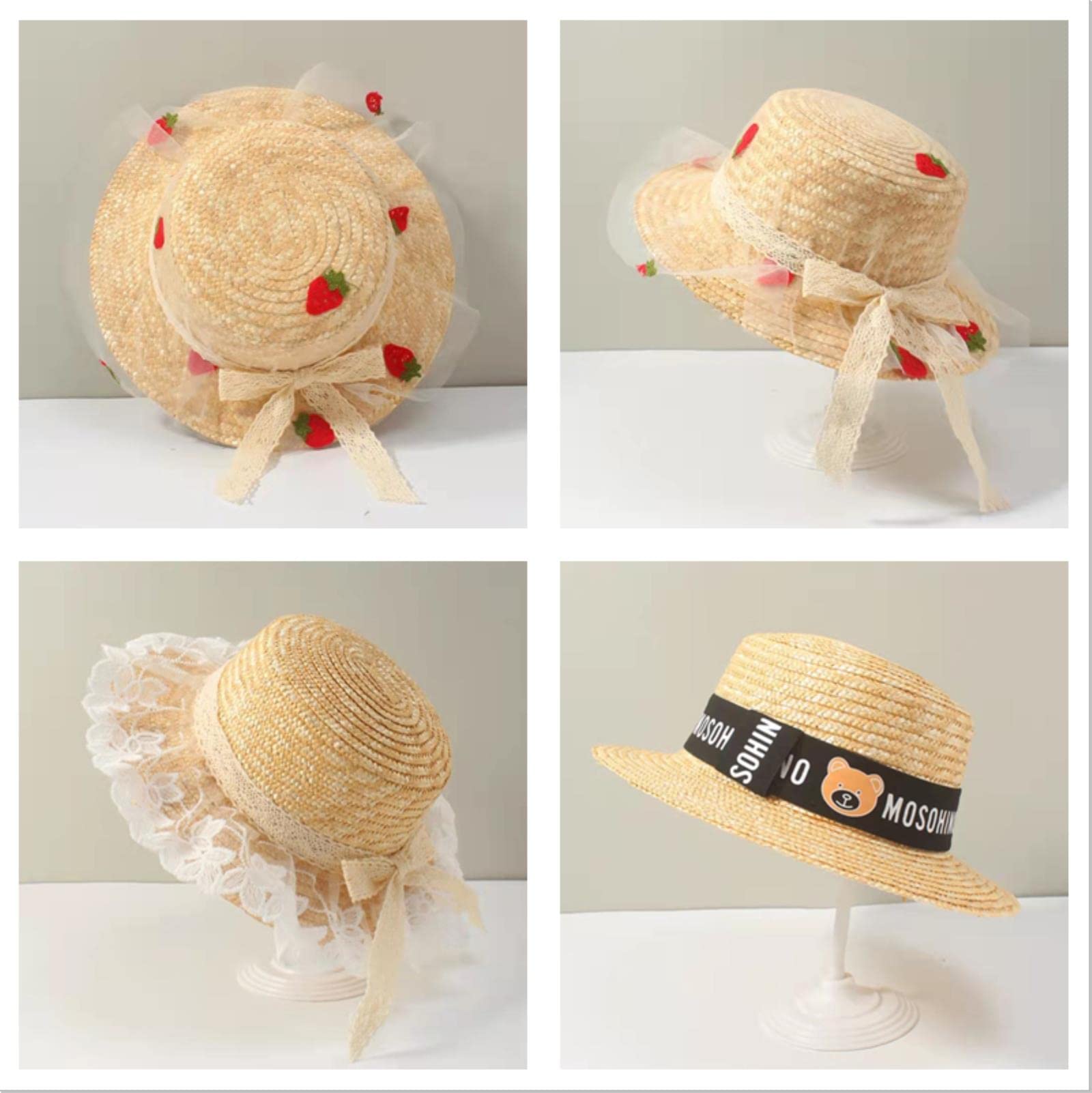 Sombrero de pescador de malla, sombrero de paja de verano, sombrero de playa de verano, protección solar, sombrero de fresa decoración de sol