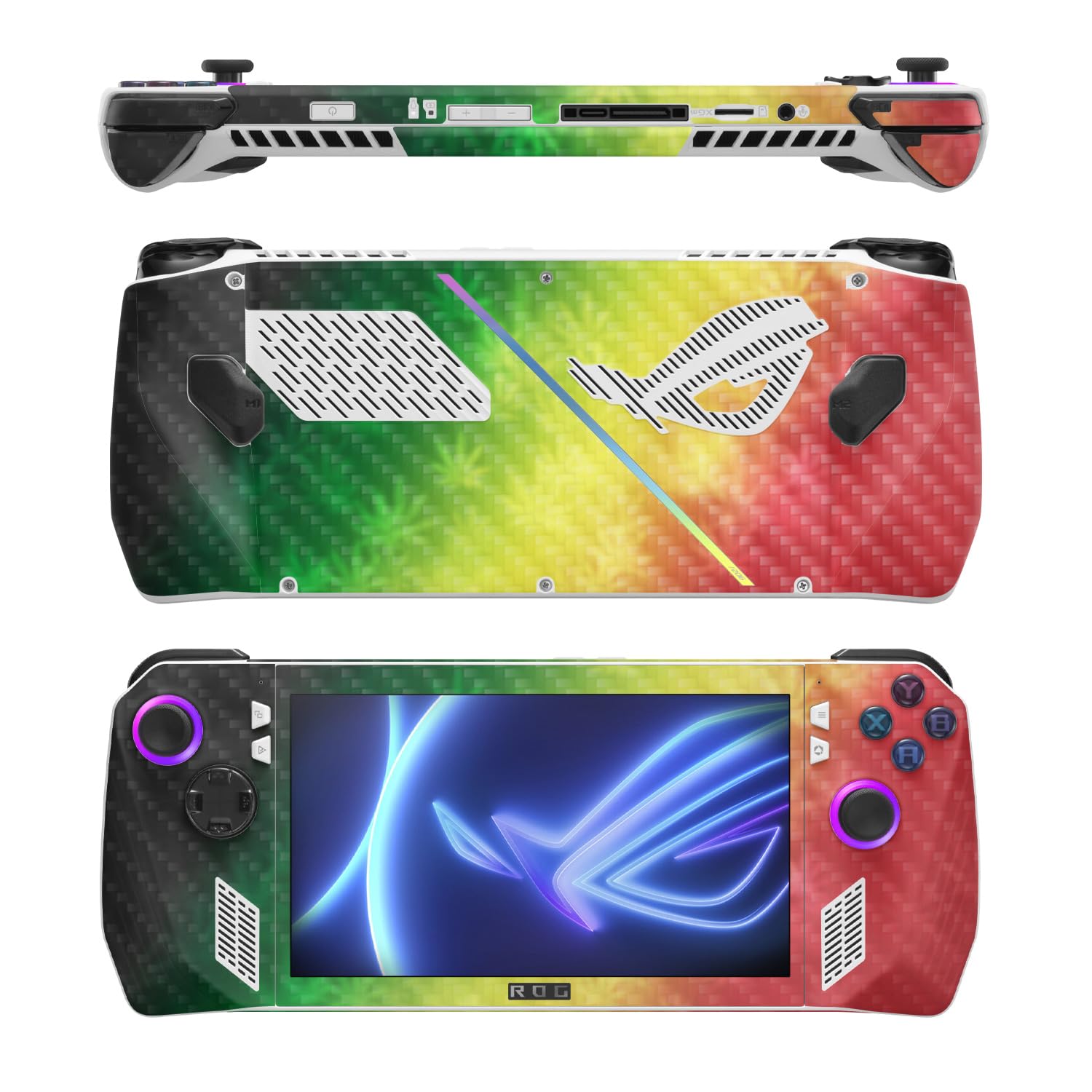 MightySkins Carbon Fiber Skin Compatible with Asus ROG Ally - Rasta Rainbow | Protective, Durable Textured Carbon Fiber Finish | Easy to Apply