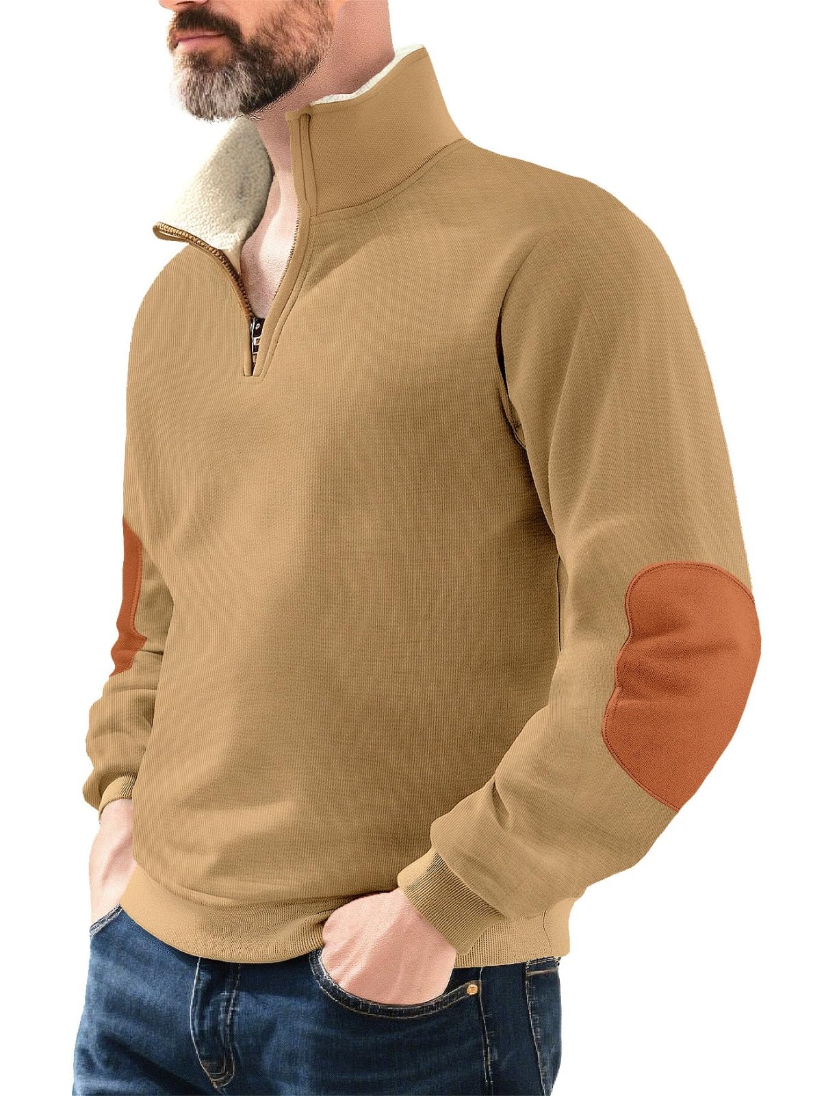 Sweat-shirt à Col Uni Pour Homme - Pull Décontracté Avec Poches, Mélange Polyester-élasthanne