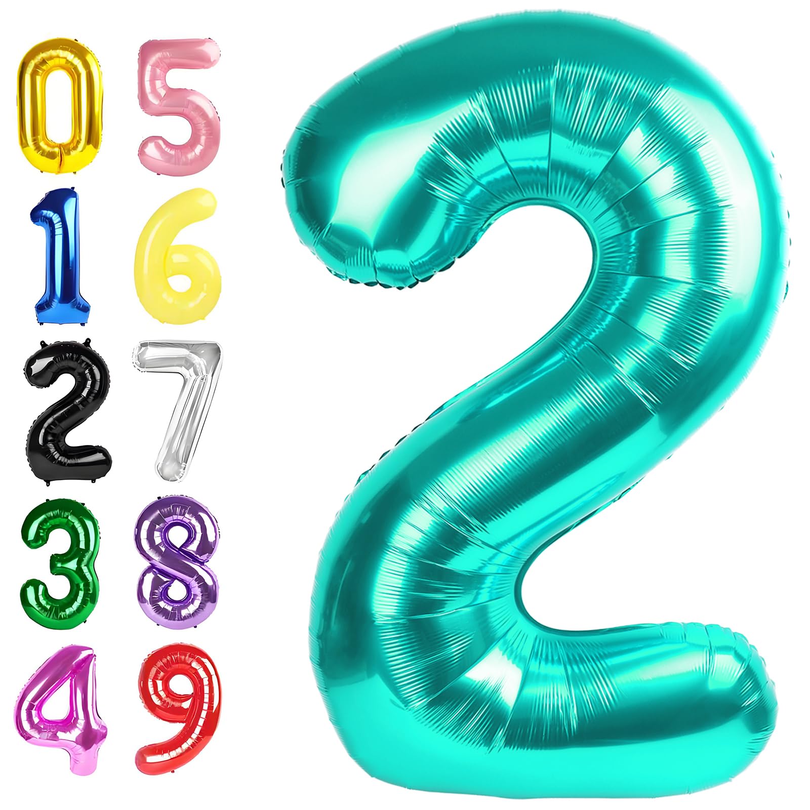 40 Inch Birthday Number Balloons, Blue-Green Numbers Balloon for Birthday Party Decoration, Foil Number 2 Ballon for 2, 12, 20, 22, 2026 Celebration, Graduation, Baby Shower, Anniversary Decor