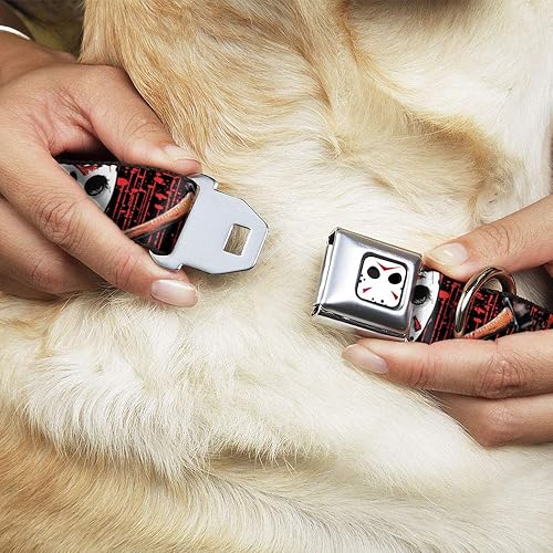 Miniatura 8 de Hebilla para cinturón de seguridad con cuello de perro Viernes 13 Jason Mask4 Hacha Splatter negro rojo 18 a 32 pulgadas 1.5 pulgadas de ancho